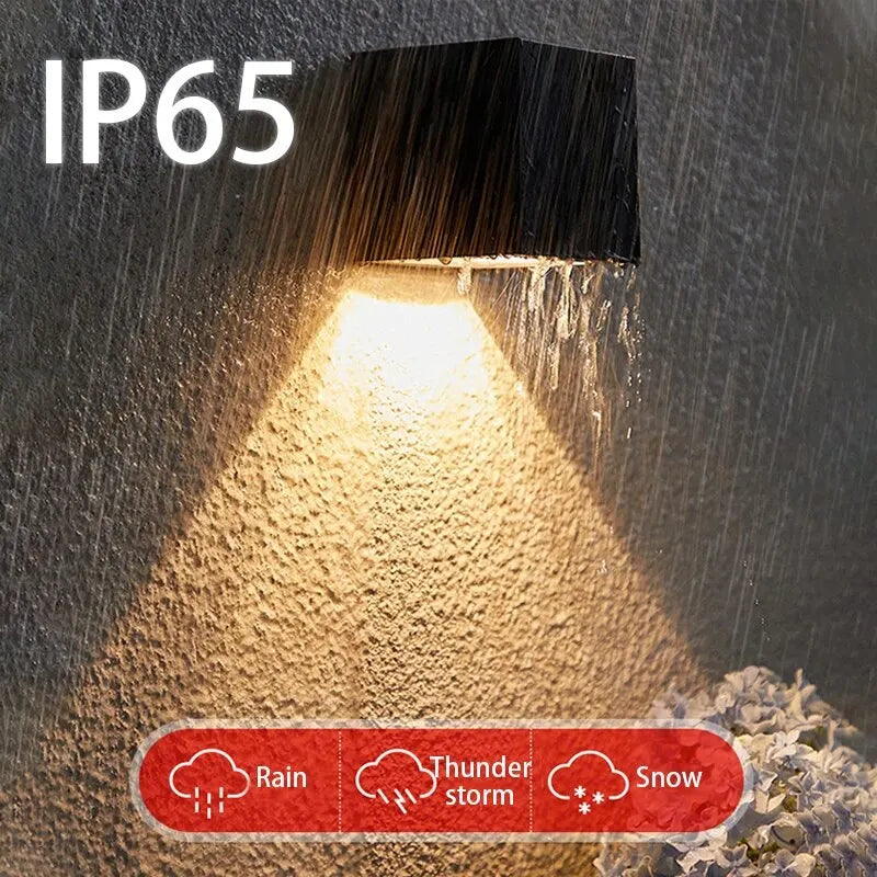 Lámpara solar LED exterior cuadrada IP65 — sensor automático para patio, balcón y jardín