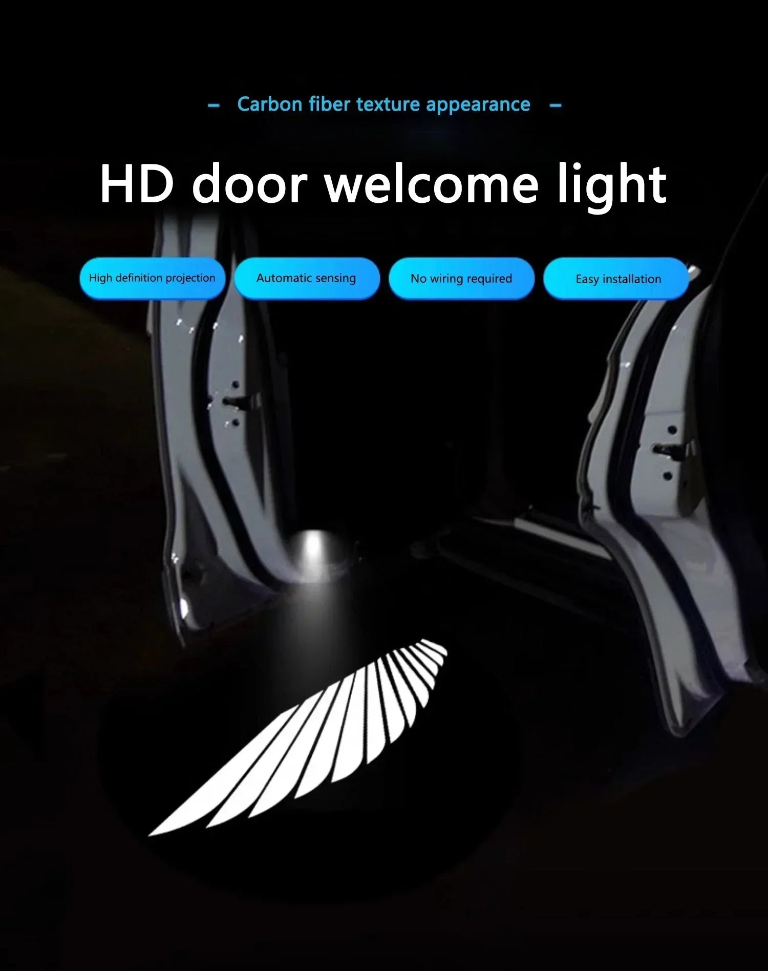 Proyector láser para puertas de coche — luz de bienvenida automática sin cableado