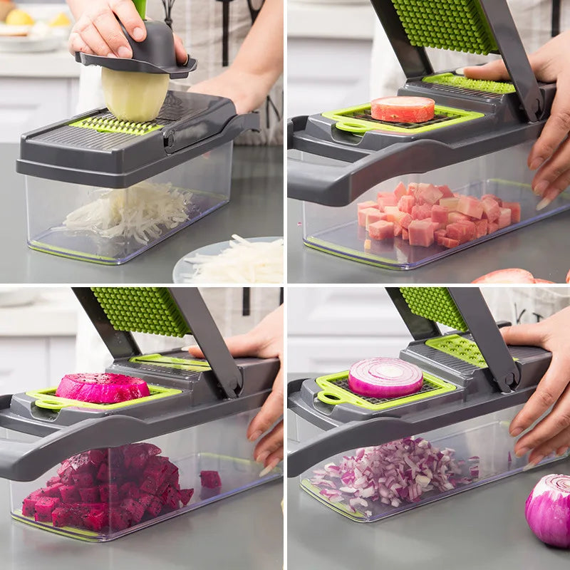 Cortador de Verduras Multifunción 14 en 1 / 16 en 1 – Mandolina Profesional con Cuchillas de Acero Inoxidable
