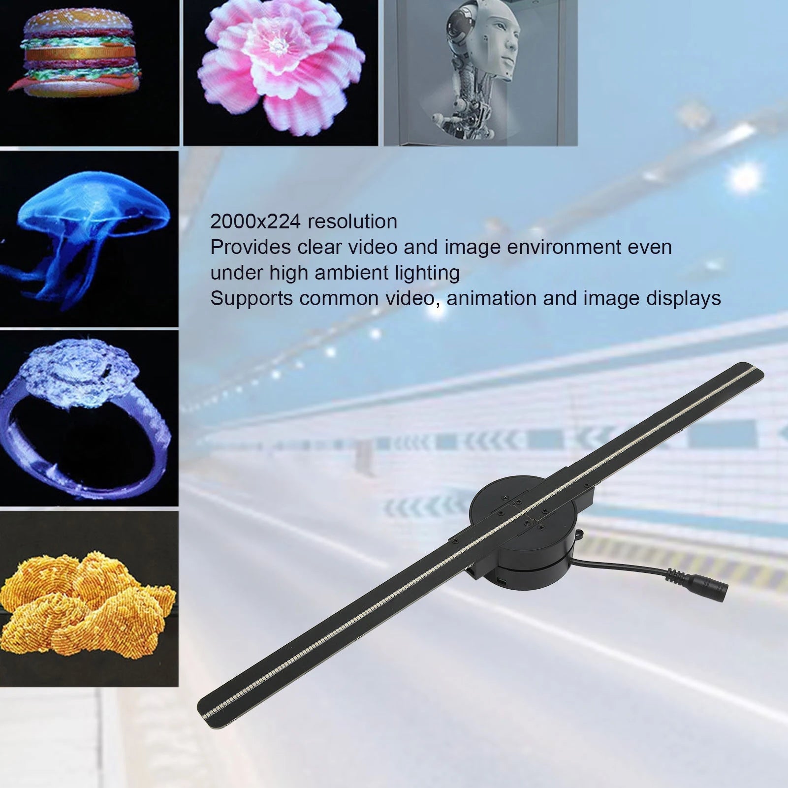Ventilador holográfico 3D WiFi 16.5" — proyector de imágenes flotantes para negocios y eventos