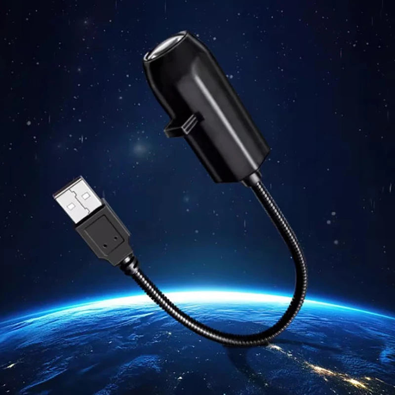 Proyector de estrellas y galaxias USB — luz nocturna giratoria 360° para dormitorio