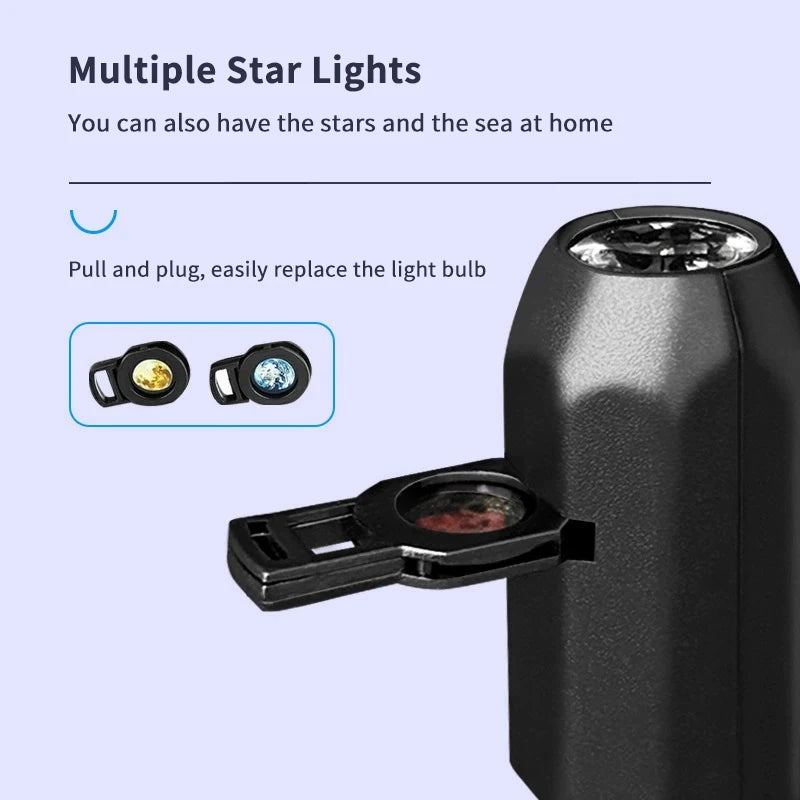 Proyector de estrellas y galaxias USB — luz nocturna giratoria 360° para dormitorio