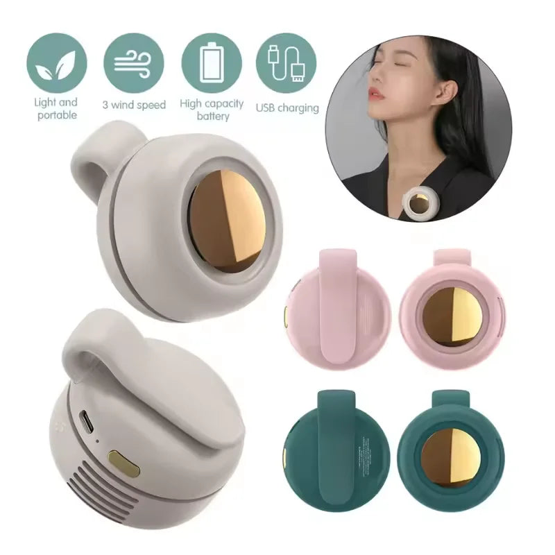 Mini ventilador portátil sin aspas con clip — silencioso, recargable y 3 velocidades