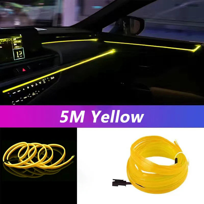 Tira de luz neón flexible 5m USB — luz ambiental para coche, habitación y decoración