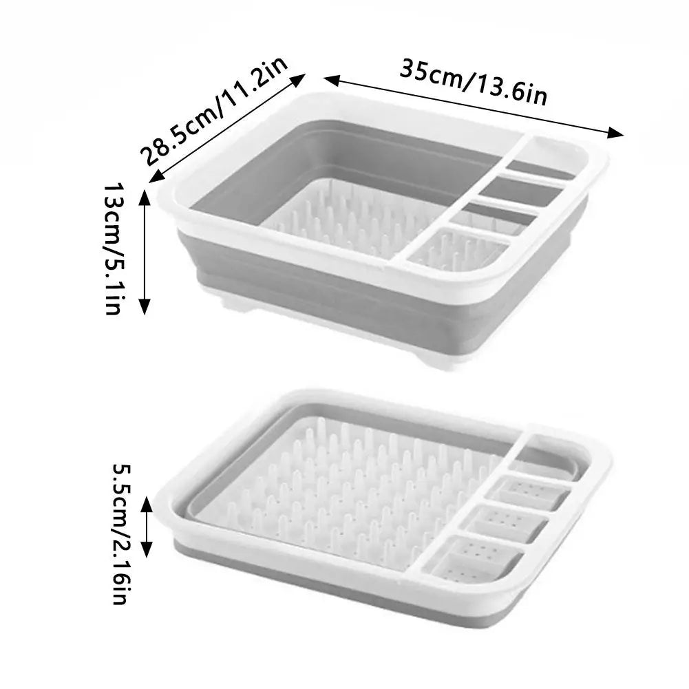 Escurreplatos plegable con bandeja de drenaje y compartimentos para cubiertos — 34,5x28,5cm