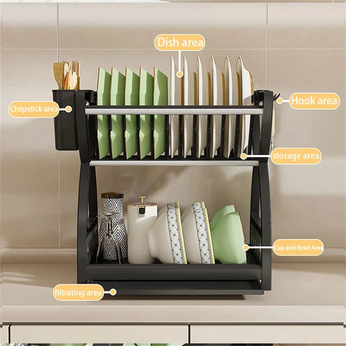 Estante organizador de cocina con escurridor — para platos, cuencos y utensilios