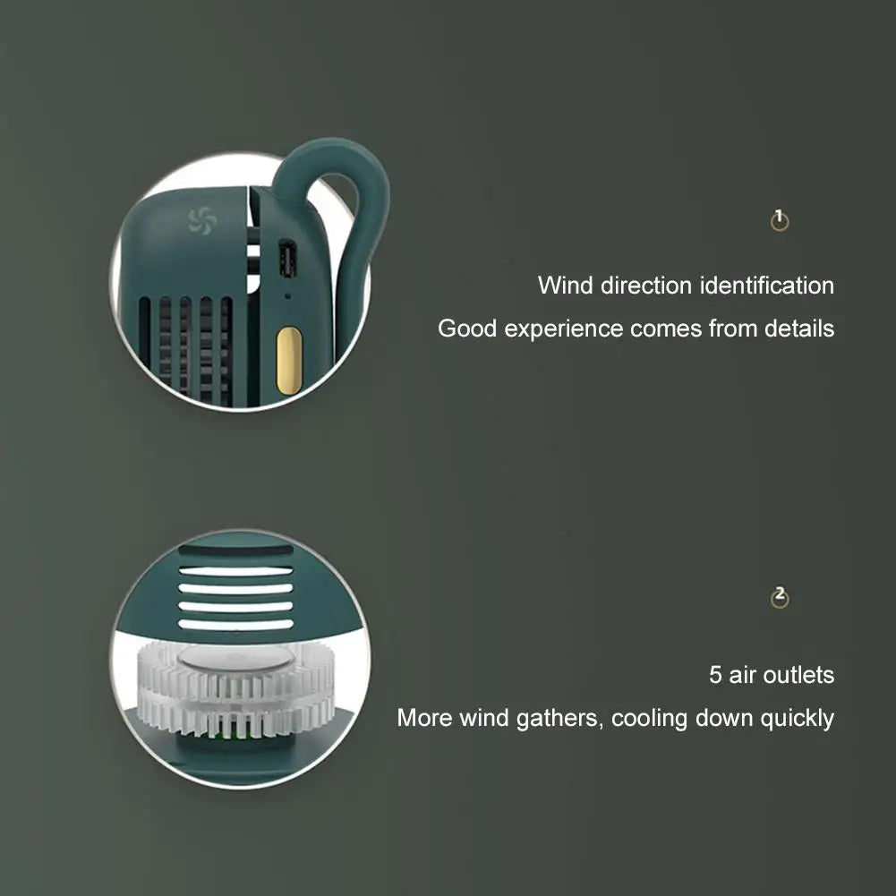 Mini ventilador portátil sin aspas con clip — silencioso, recargable y 3 velocidades