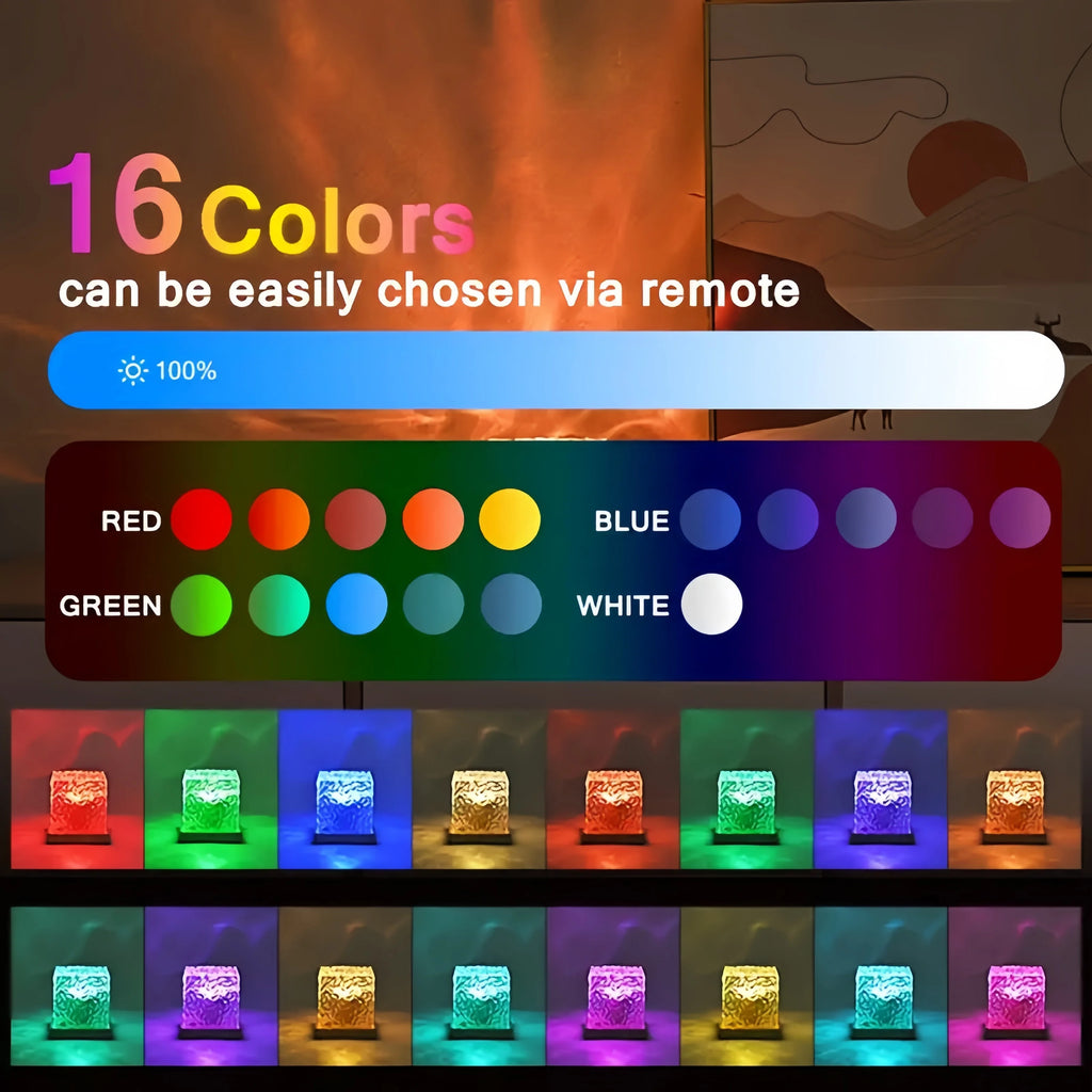 Proyector de auroras boreales con 16 colores LED — rotación automática y mando a distancia