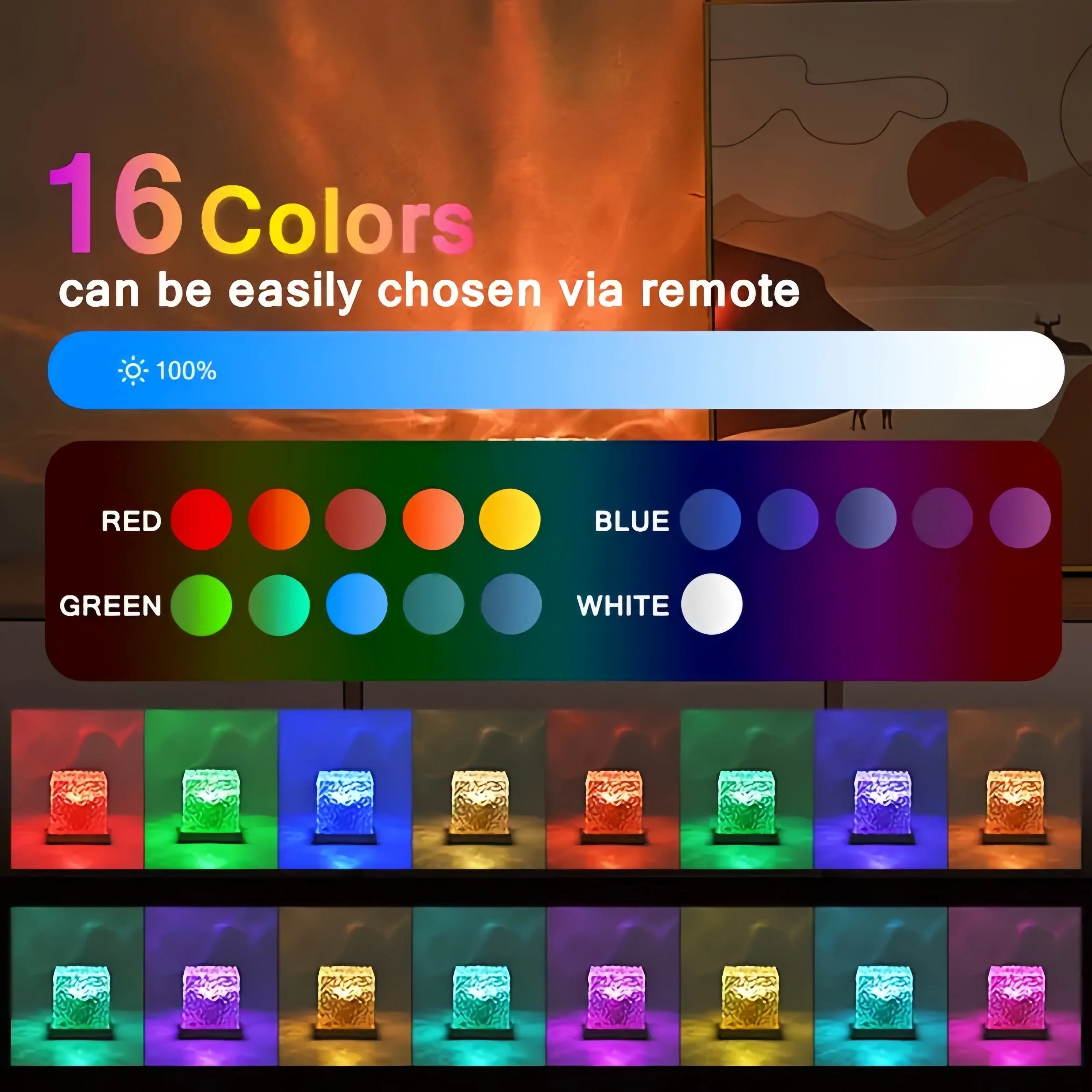 Proyector de auroras boreales con 16 colores LED — rotación automática y mando a distancia