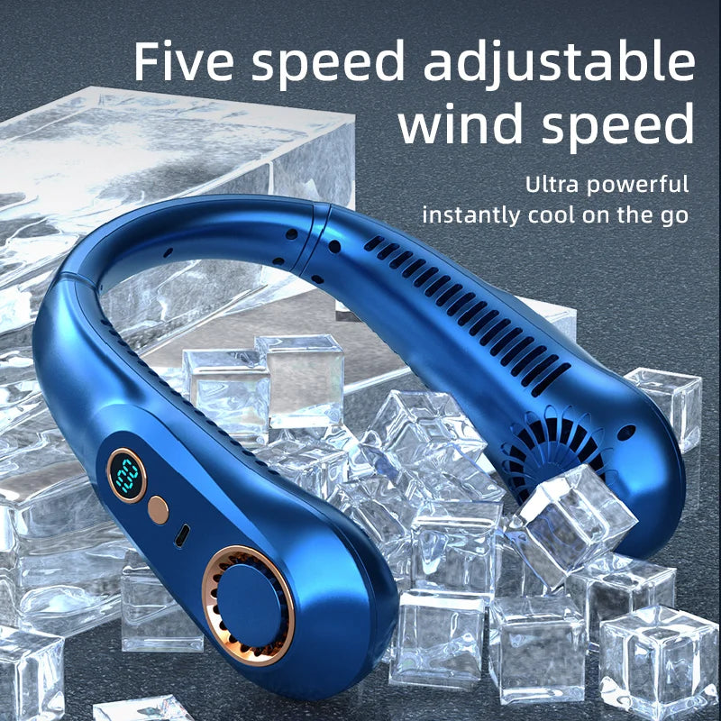 Ventilador de Cuello Portátil Sin Aspas con Pantalla Digital — Recargable USB para Enfriamiento Personal