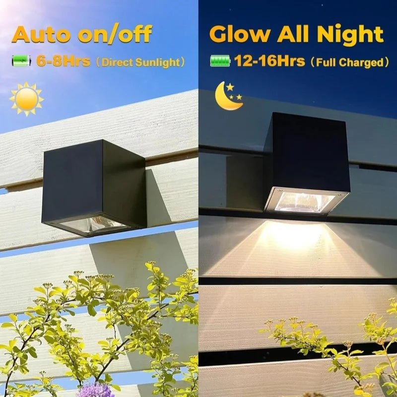 Lámpara solar LED exterior cuadrada IP65 — sensor automático para patio, balcón y jardín