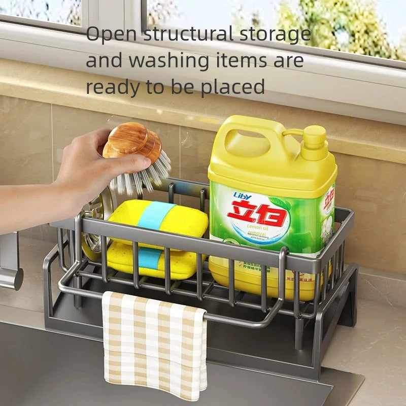 Estante organizador de fregadero con grifo — almacenamiento de especias y accesorios de cocina