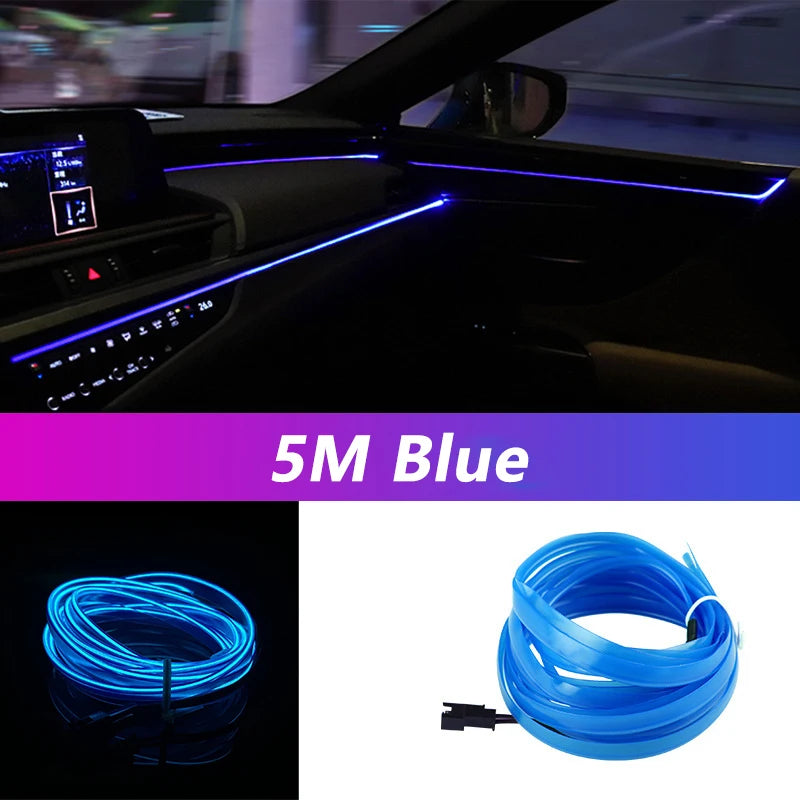 Tira de luz neón flexible 5m USB — luz ambiental para coche, habitación y decoración