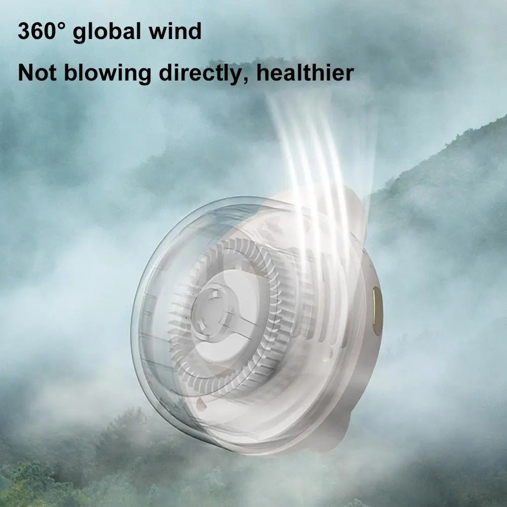 Mini ventilador portátil sin aspas con clip — silencioso, recargable y 3 velocidades