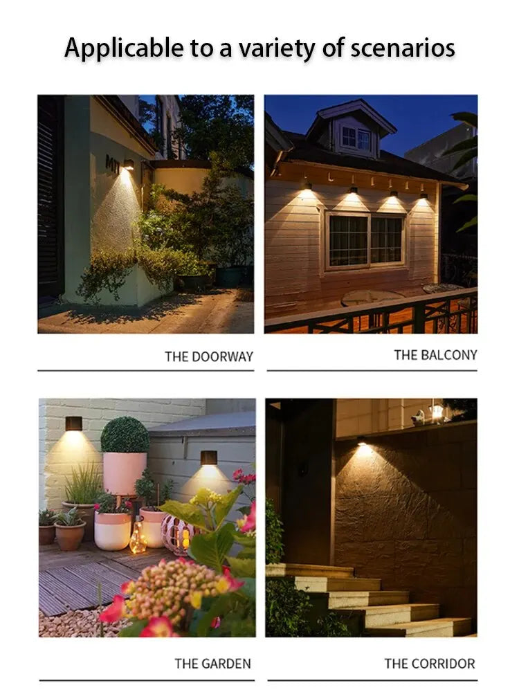 Lámpara solar LED exterior cuadrada IP65 — sensor automático para patio, balcón y jardín