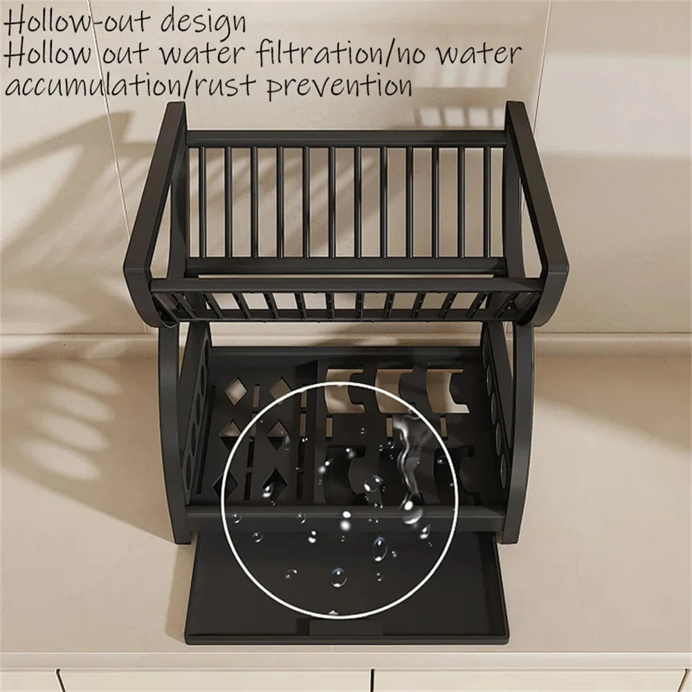 Estante organizador de cocina con escurridor — para platos, cuencos y utensilios