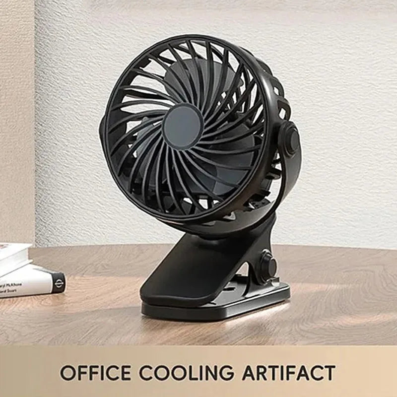 Ventilador portátil recargable con clip — 720° y luz nocturna integrada