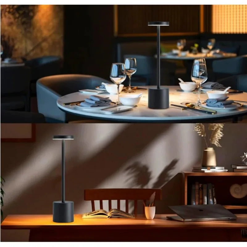 Lámpara de mesa LED portátil recargable — táctil, 3 colores y brillo ajustable