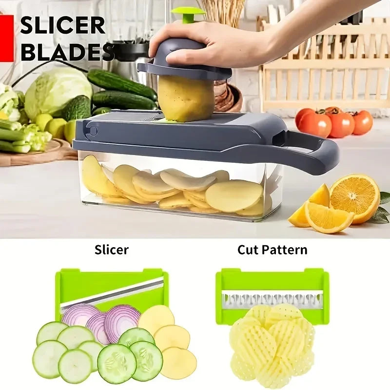 Cortador de Verduras Multifunción 14 en 1 / 16 en 1 – Mandolina Profesional con Cuchillas de Acero Inoxidable