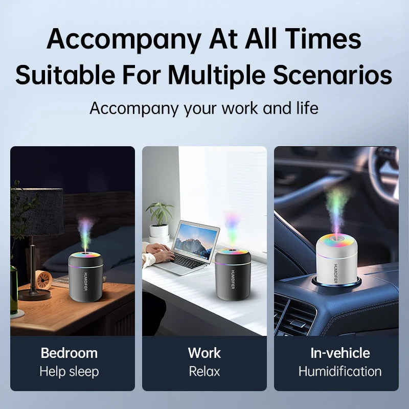 Mini humidificador aromaterapia USB 180ml — difusor de aceites esenciales para coche y hogar