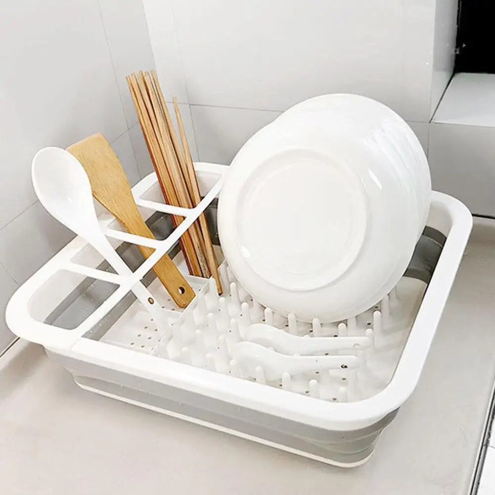 Escurreplatos plegable con bandeja de drenaje y compartimentos para cubiertos — 34,5x28,5cm