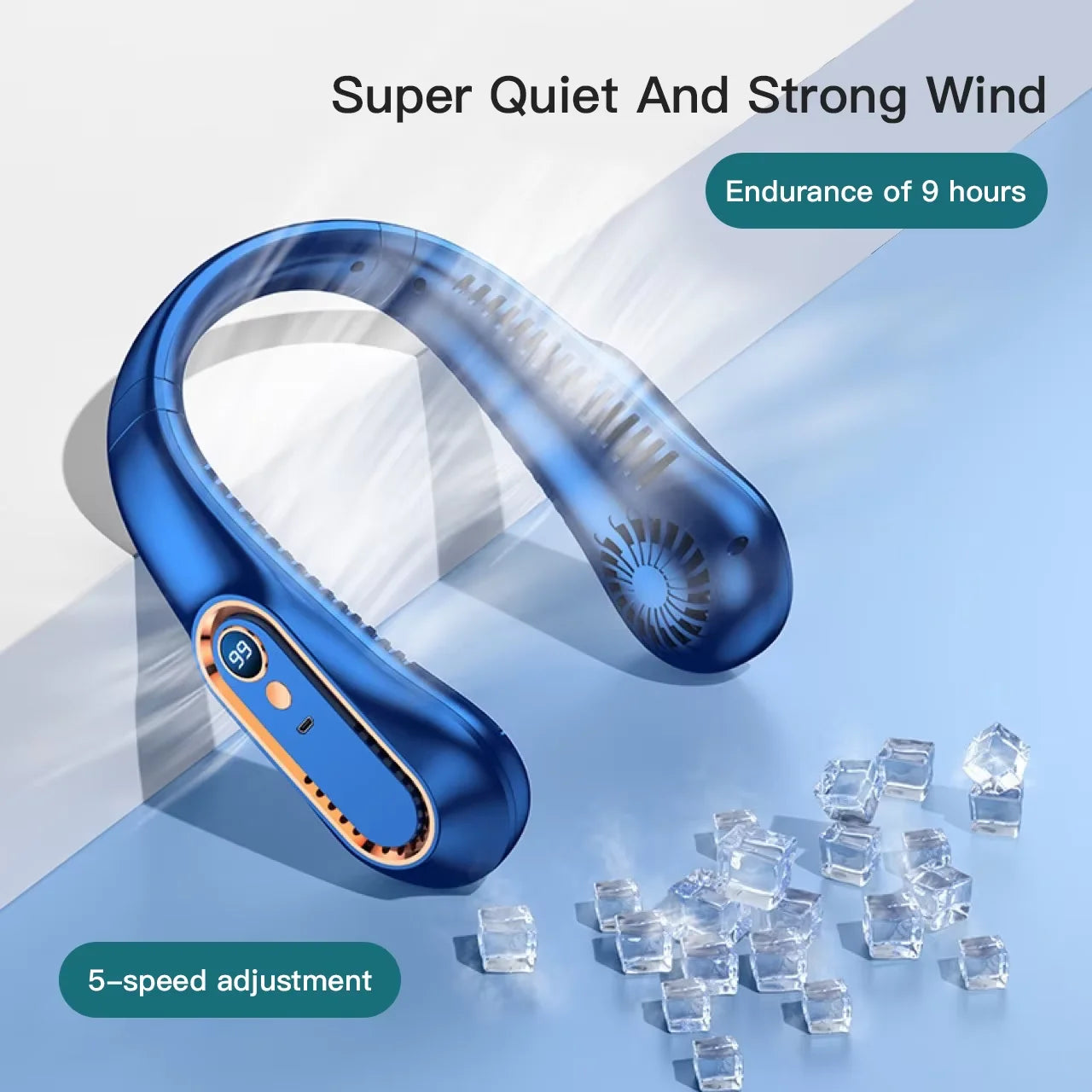 Ventilador de Cuello Portátil Sin Aspas con Pantalla Digital — Recargable USB para Enfriamiento Personal