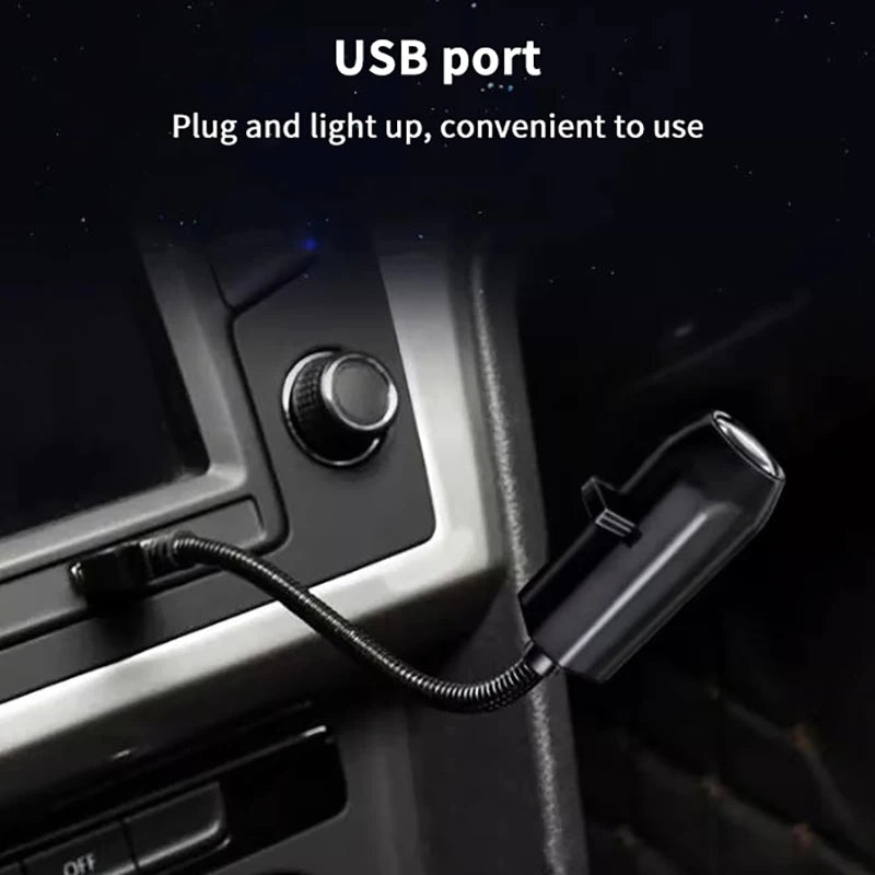 Proyector de estrellas y galaxias USB — luz nocturna giratoria 360° para dormitorio