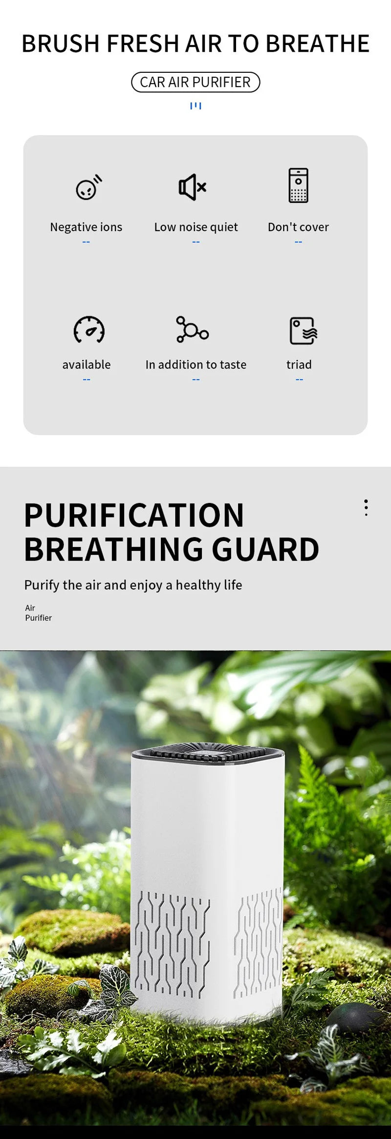 Purificador de aire portátil USB de iones negativos — elimina olores, humo y polvo