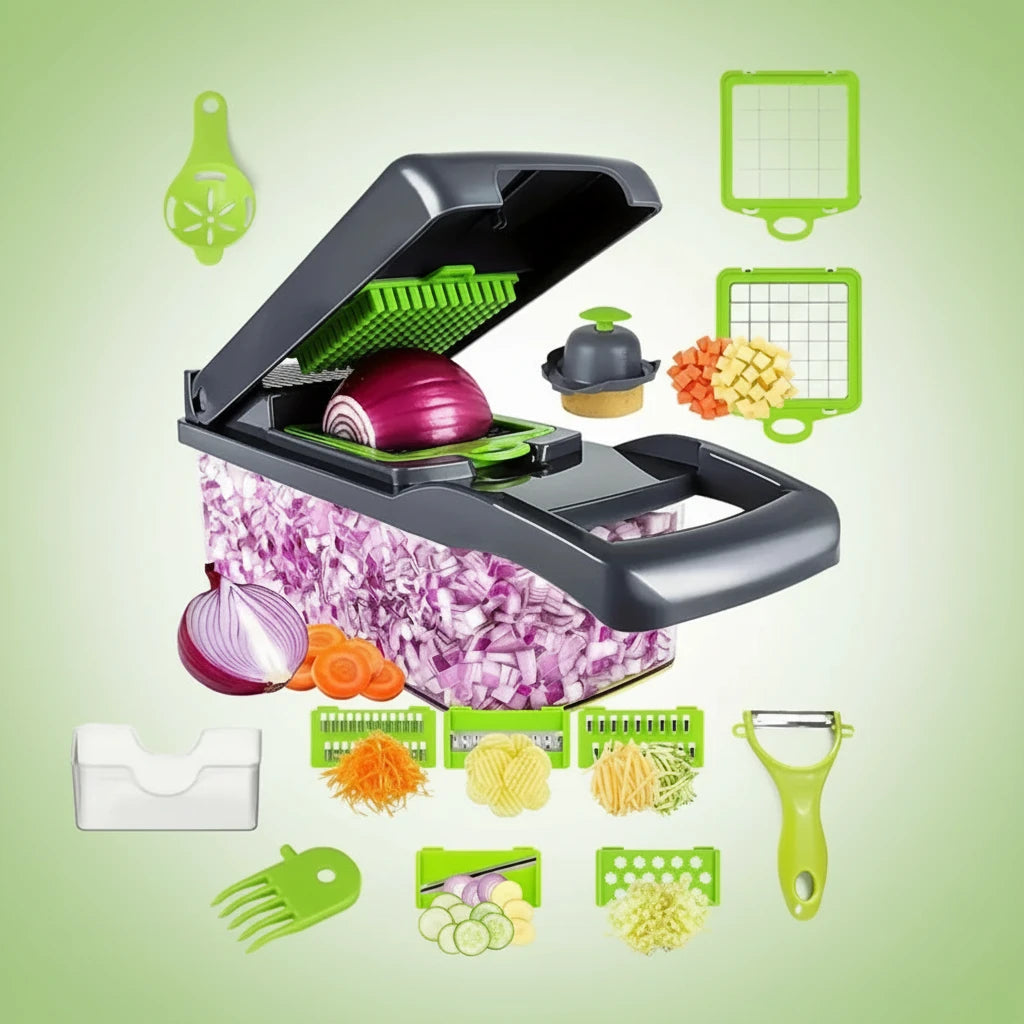 Cortador de Verduras Multifunción 14 en 1 / 16 en 1 – Mandolina Profesional con Cuchillas de Acero Inoxidable