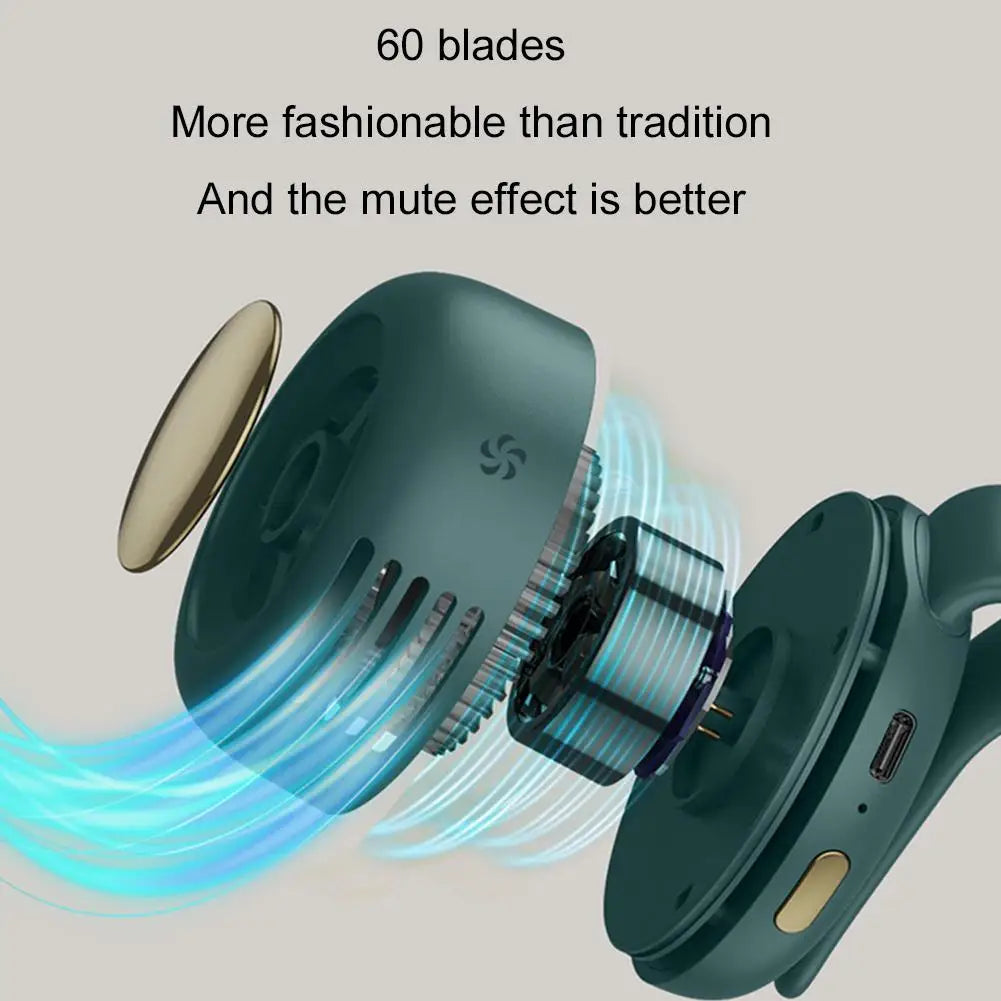 Mini ventilador portátil sin aspas con clip — silencioso, recargable y 3 velocidades