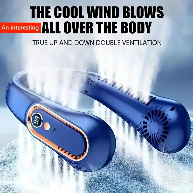 Ventilador de Cuello Portátil Sin Aspas con Pantalla Digital — Recargable USB para Enfriamiento Personal