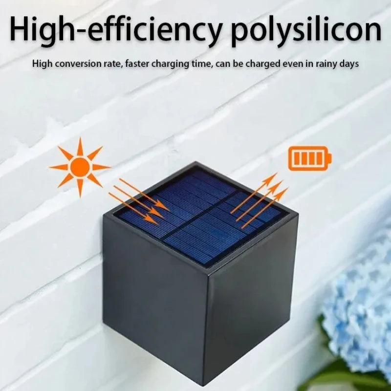 Lámpara solar LED exterior cuadrada IP65 — sensor automático para patio, balcón y jardín