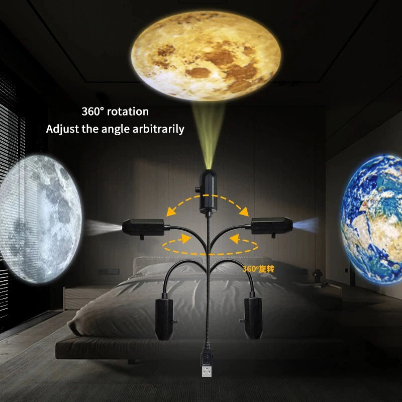 Proyector de estrellas y galaxias USB — luz nocturna giratoria 360° para dormitorio