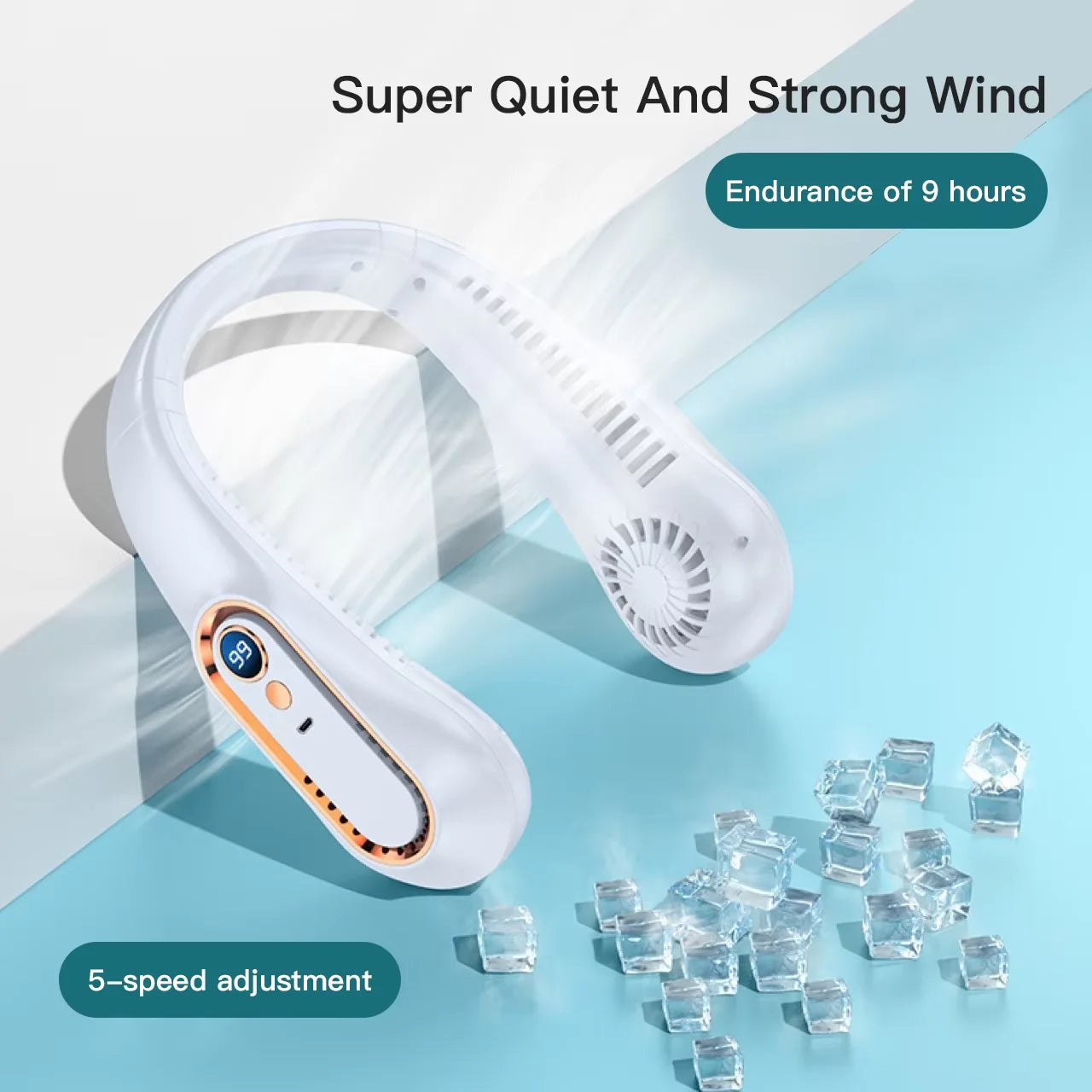 Ventilador de Cuello Portátil Sin Aspas con Pantalla Digital — Recargable USB para Enfriamiento Personal