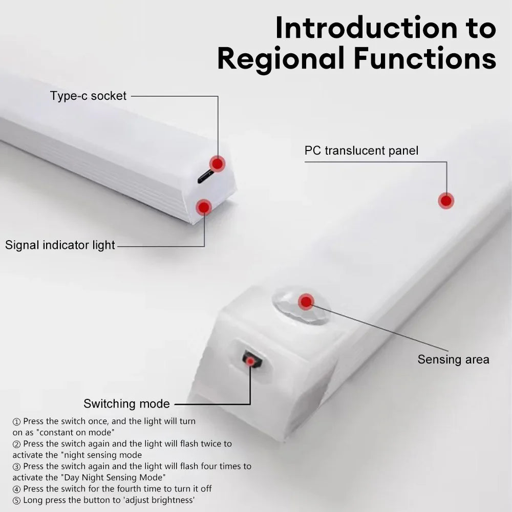 Luz LED con sensor de movimiento recargable USB-C — para armario, cocina y pasillo