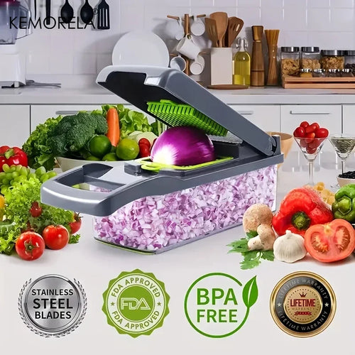 Cortador de Verduras Multifunción 14 en 1 / 16 en 1 – Mandolina Profesional con Cuchillas de Acero Inoxidable
