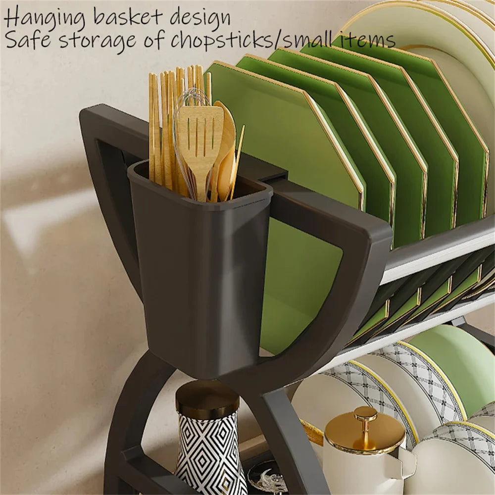 Estante organizador de cocina con escurridor — para platos, cuencos y utensilios