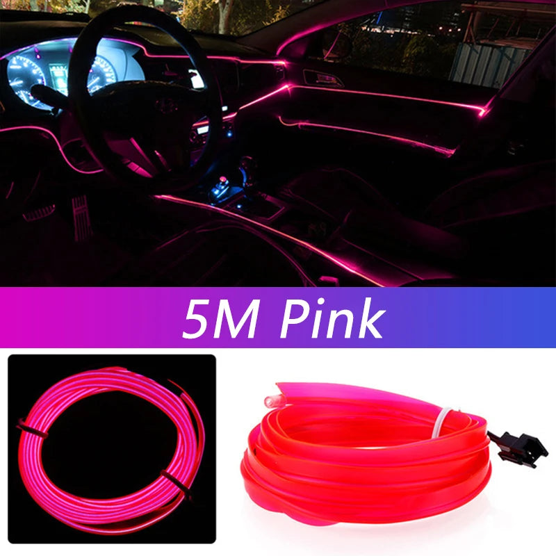 Tira de luz neón flexible 5m USB — luz ambiental para coche, habitación y decoración