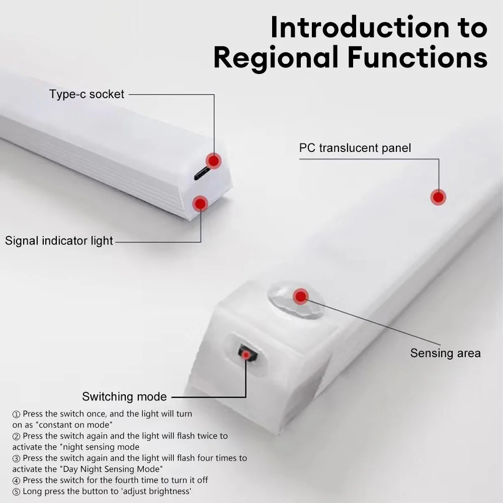 Luz LED con sensor de movimiento recargable USB-C — para armario, cocina y pasillo
