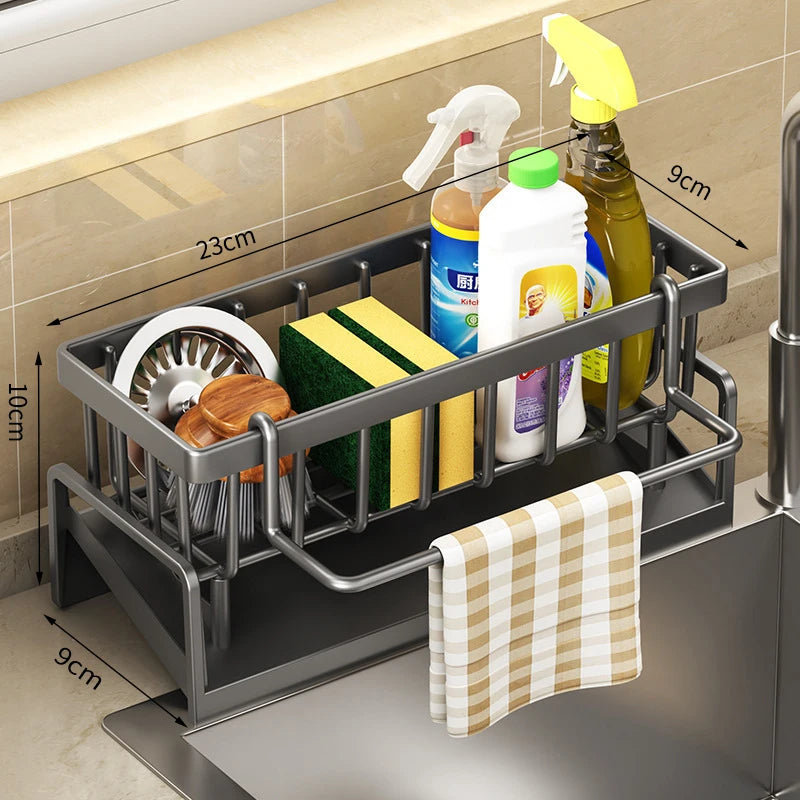 Estante organizador de fregadero con grifo — almacenamiento de especias y accesorios de cocina