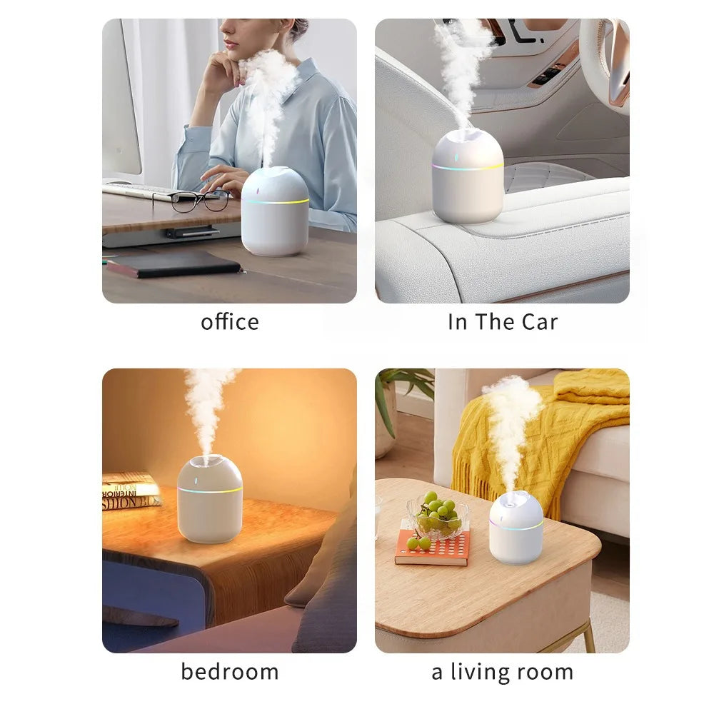 Humidificador USB 270ml con luz nocturna LED — silencioso, apagado automático para hogar y oficina