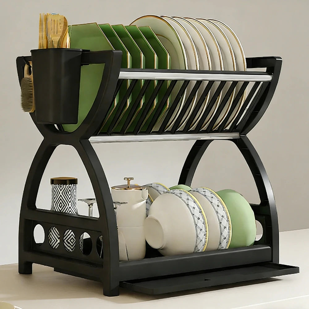 Estante organizador de cocina con escurridor — para platos, cuencos y utensilios