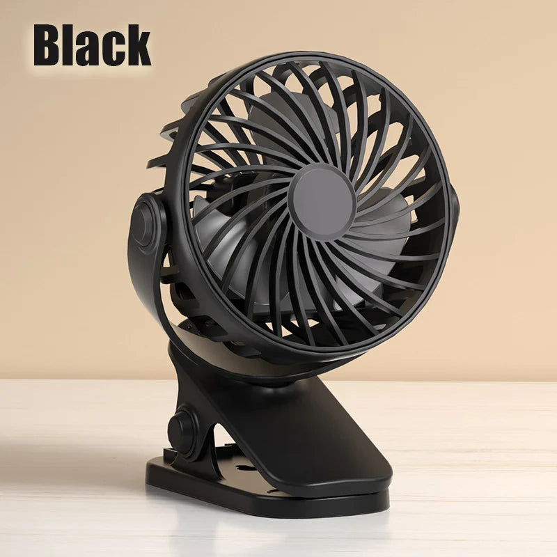 Ventilador portátil recargable con clip — 720° y luz nocturna integrada