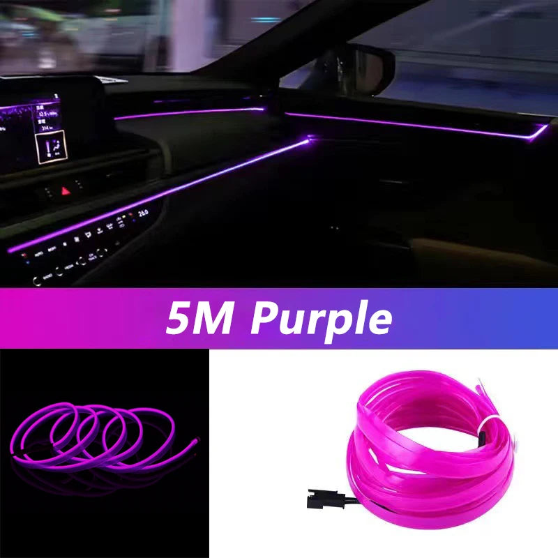 Tira de luz neón flexible 5m USB — luz ambiental para coche, habitación y decoración