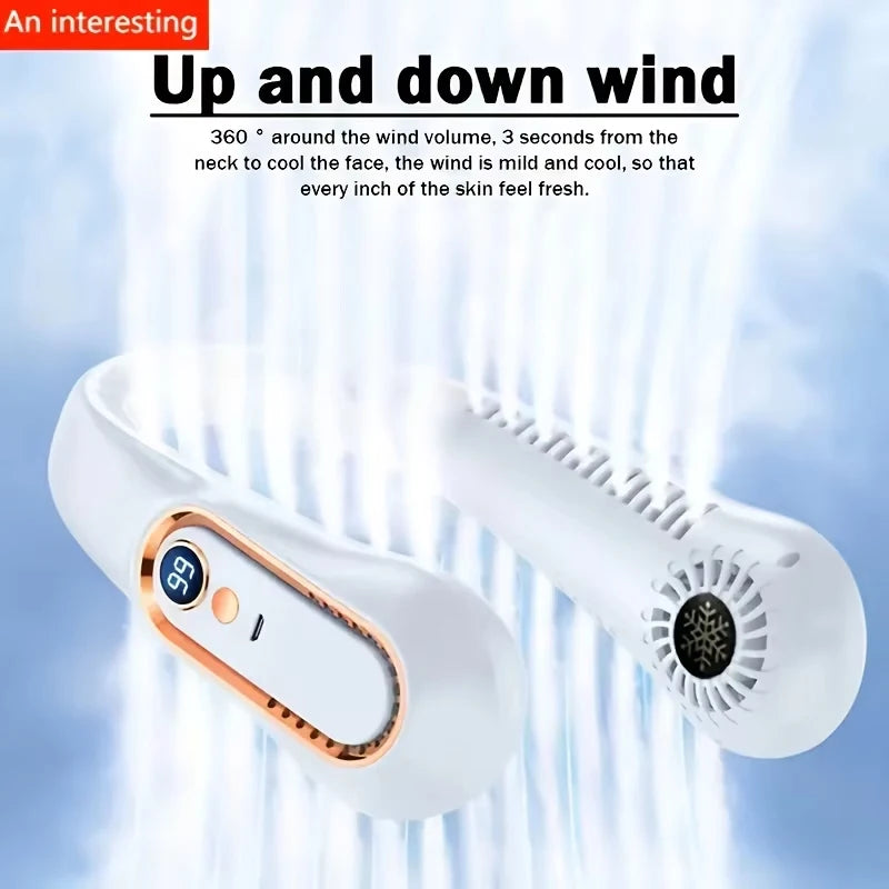 Ventilador de Cuello Portátil Sin Aspas con Pantalla Digital — Recargable USB para Enfriamiento Personal