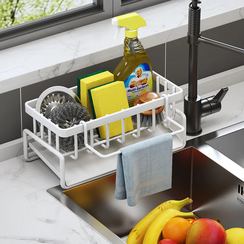 Estante organizador de fregadero con grifo — almacenamiento de especias y accesorios de cocina
