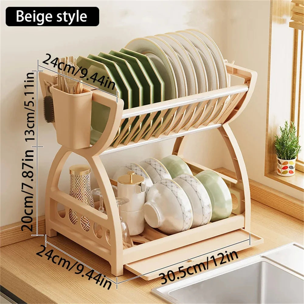 Estante organizador de cocina con escurridor — para platos, cuencos y utensilios