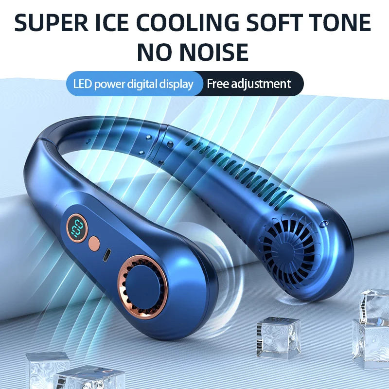 Ventilador de Cuello Portátil Sin Aspas con Pantalla Digital — Recargable USB para Enfriamiento Personal