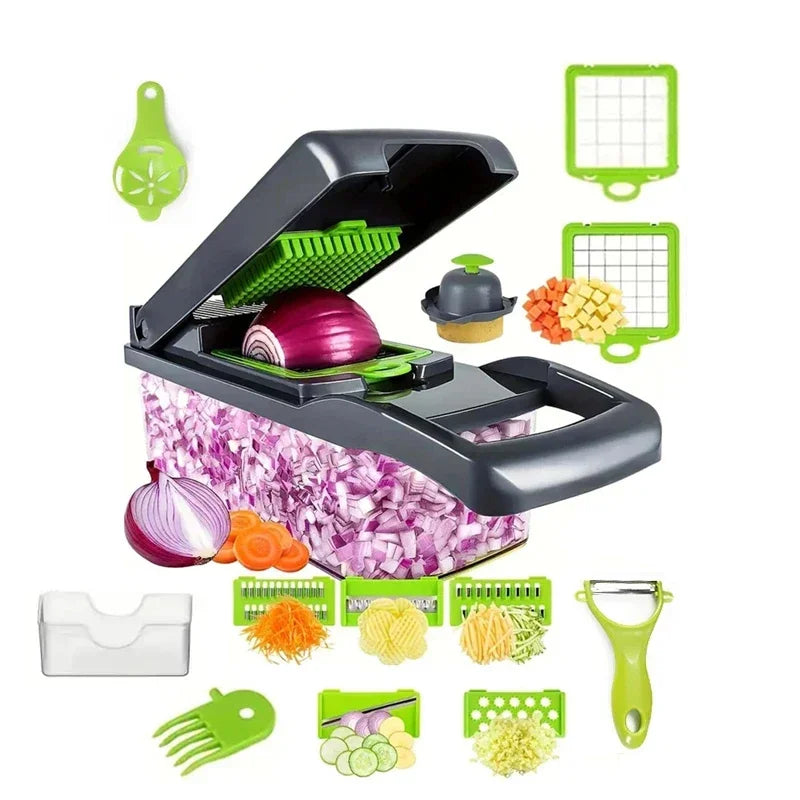 Cortador de Verduras Multifunción 14 en 1 / 16 en 1 – Mandolina Profesional con Cuchillas de Acero Inoxidable