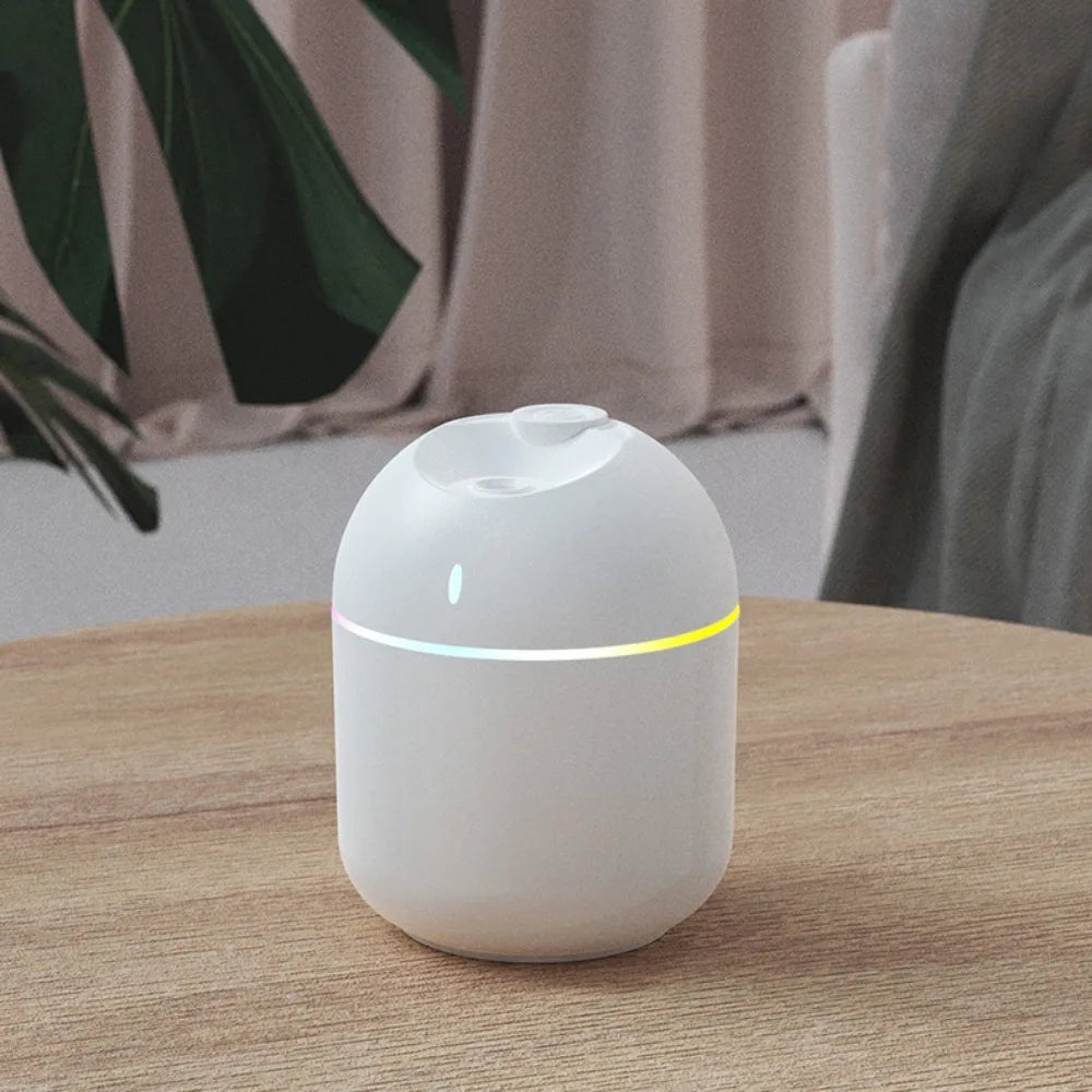 Humidificador USB 270ml con luz nocturna LED — silencioso, apagado automático para hogar y oficina